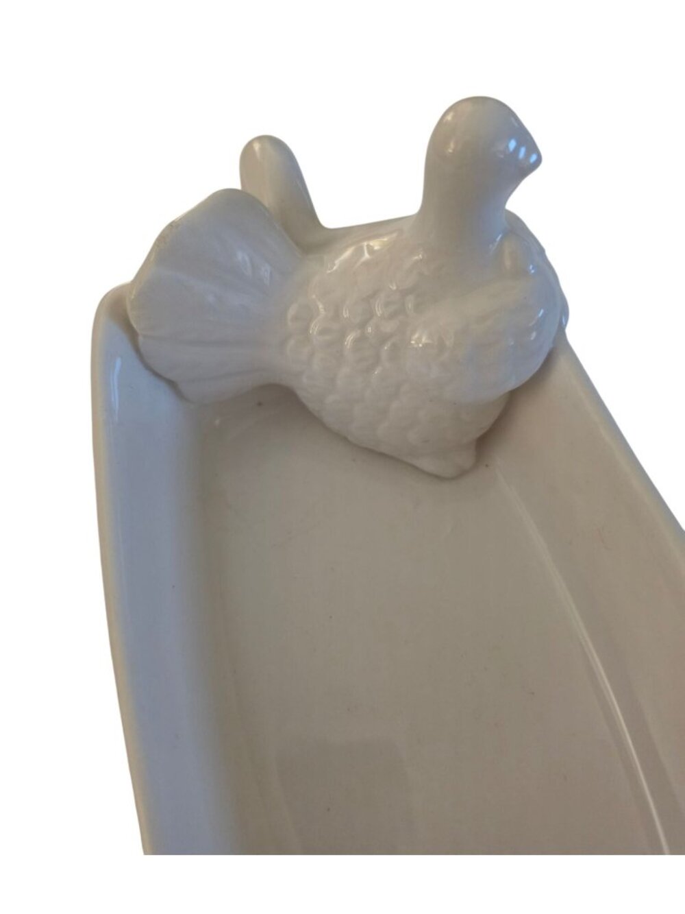 Turkey Gravy Boat White Ceramic Thanksgiving Serving Dish Turkey Handle 8" - Picture 2 of 8